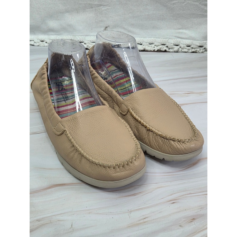 SAS Scenic Womens Beige Pebbled Leather Slip On Loafer Flats Size 11 M